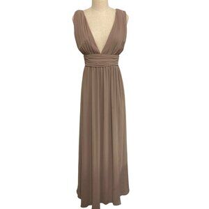 Lulus Womens S Taupe Maxi Gown Dress With Plunging Neckline & Pleated Bodice